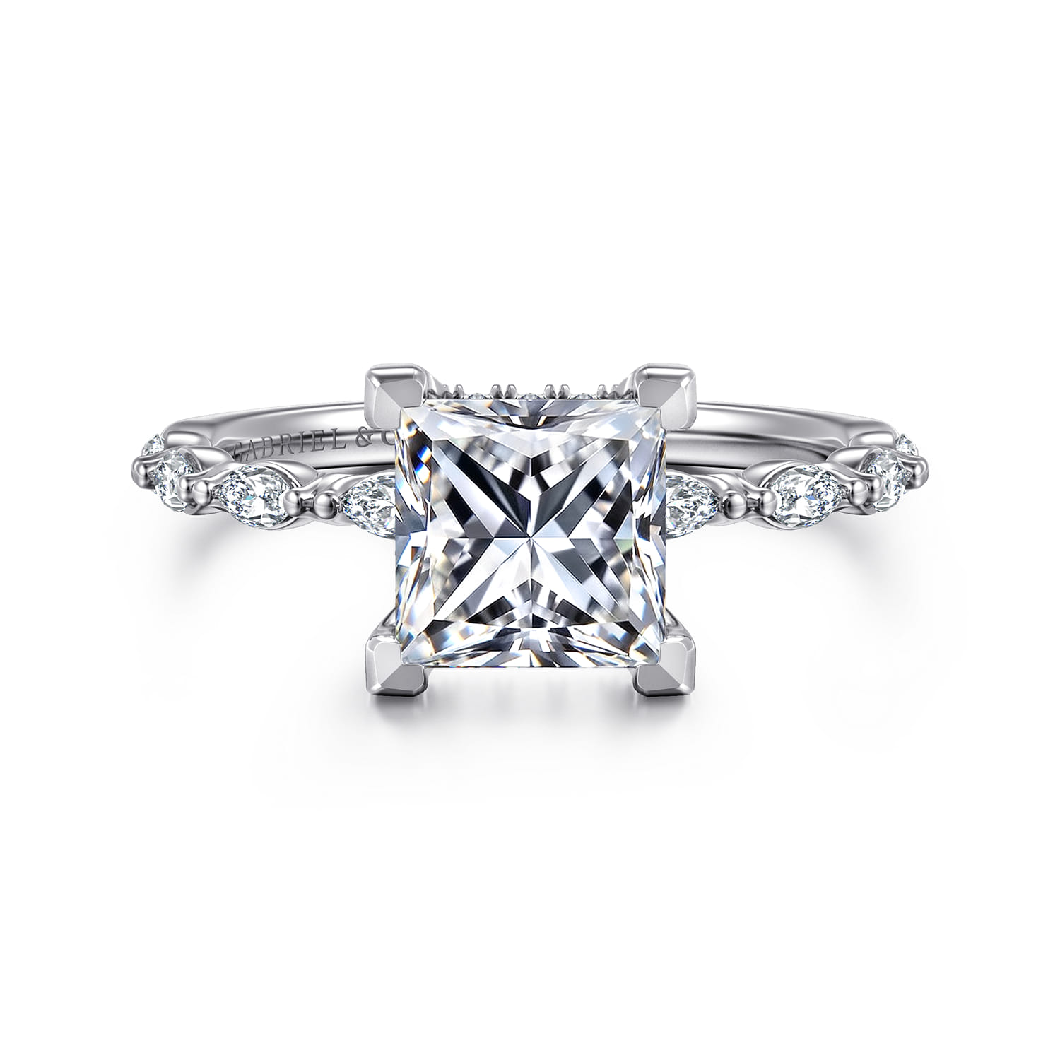 Adeena - 14K White Gold Princess Hidden Halo Diamond Engagement Ring - 0.3 ct - Shot 1