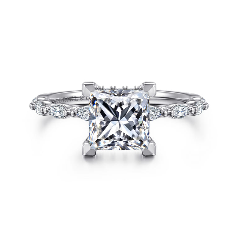 Adeena - 14K White Gold Princess Hidden Halo Diamond Engagement Ring - 0.3 ct - Shot 1