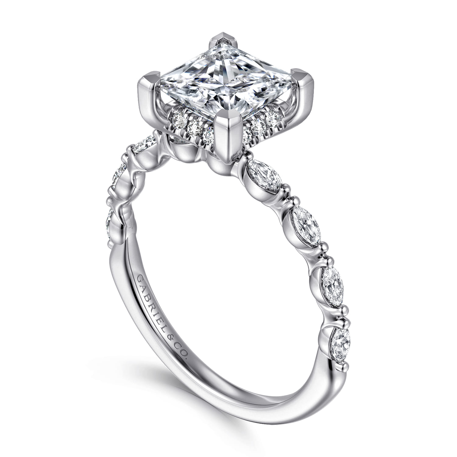 Adeena - 14K White Gold Princess Hidden Halo Diamond Engagement Ring - 0.3 ct - Shot 3