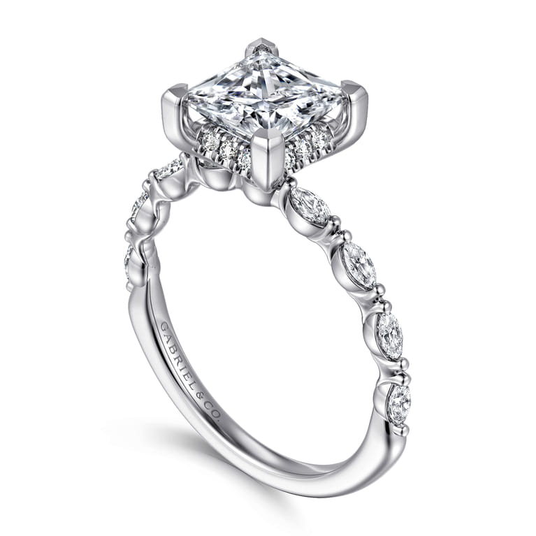 Adeena - 14K White Gold Princess Hidden Halo Diamond Engagement Ring - 0.3 ct - Shot 3