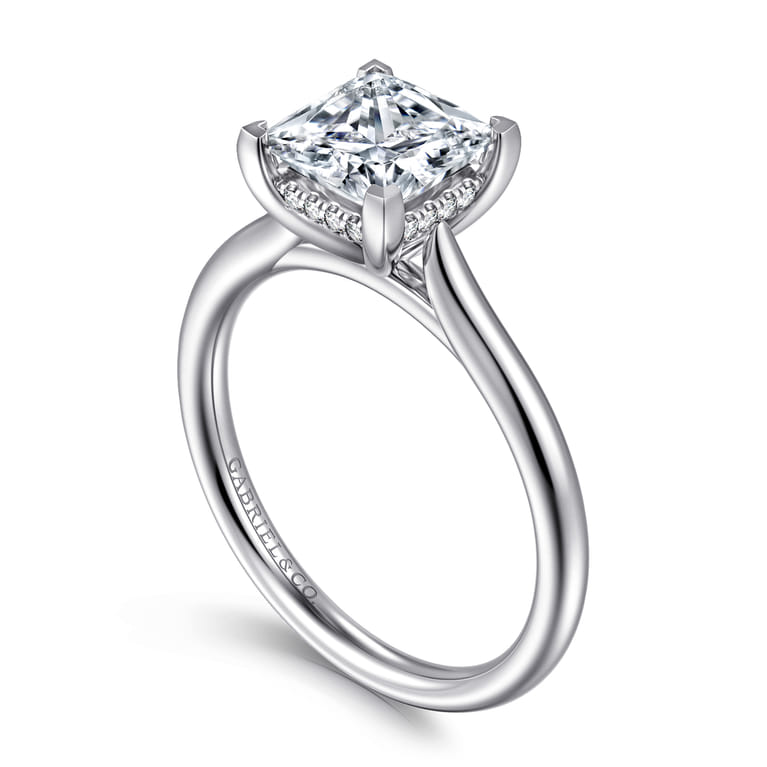 Azucena - 14K White Gold Princess Cut Solitaire Diamond Engagement Ring - 0.06 ct - Shot 3