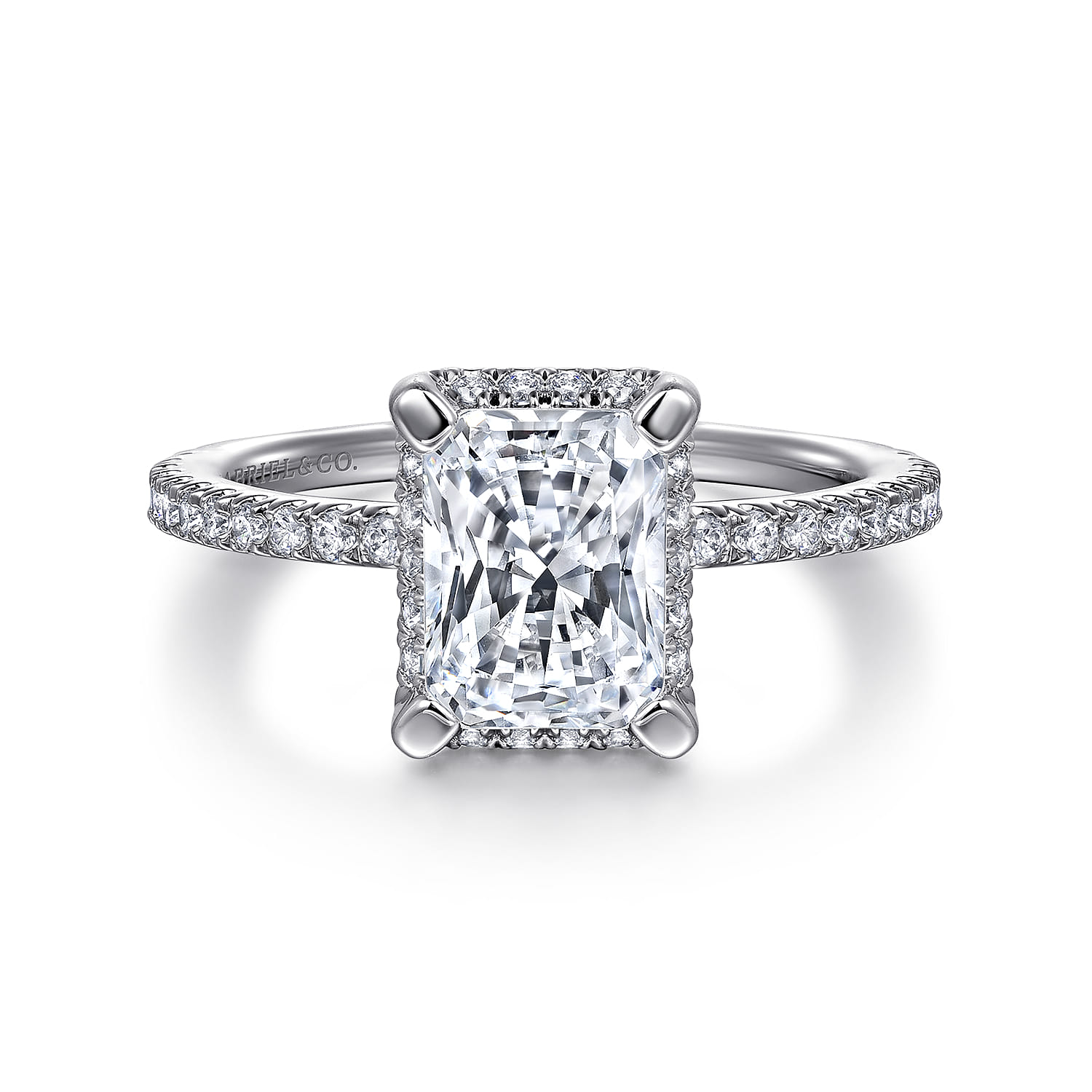 Hart - 14K White Gold Hidden Halo Rectangular Radiant Cut Diamond Engagement Ring - 0.3 ct - Shot 1