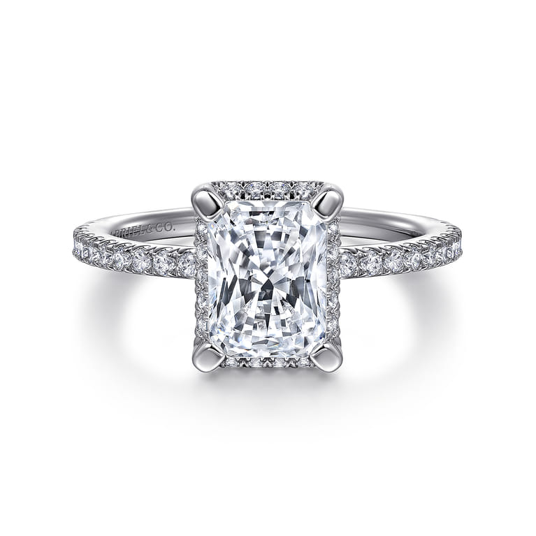 Hart - 14K White Gold Hidden Halo Rectangular Radiant Cut Diamond Engagement Ring - 0.3 ct - Shot 1