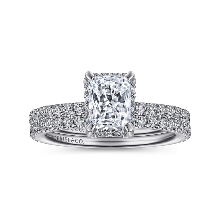 Hart - 14K White Gold Hidden Halo Rectangular Radiant Cut Diamond Engagement Ring - 0.3 ct - Shot 4