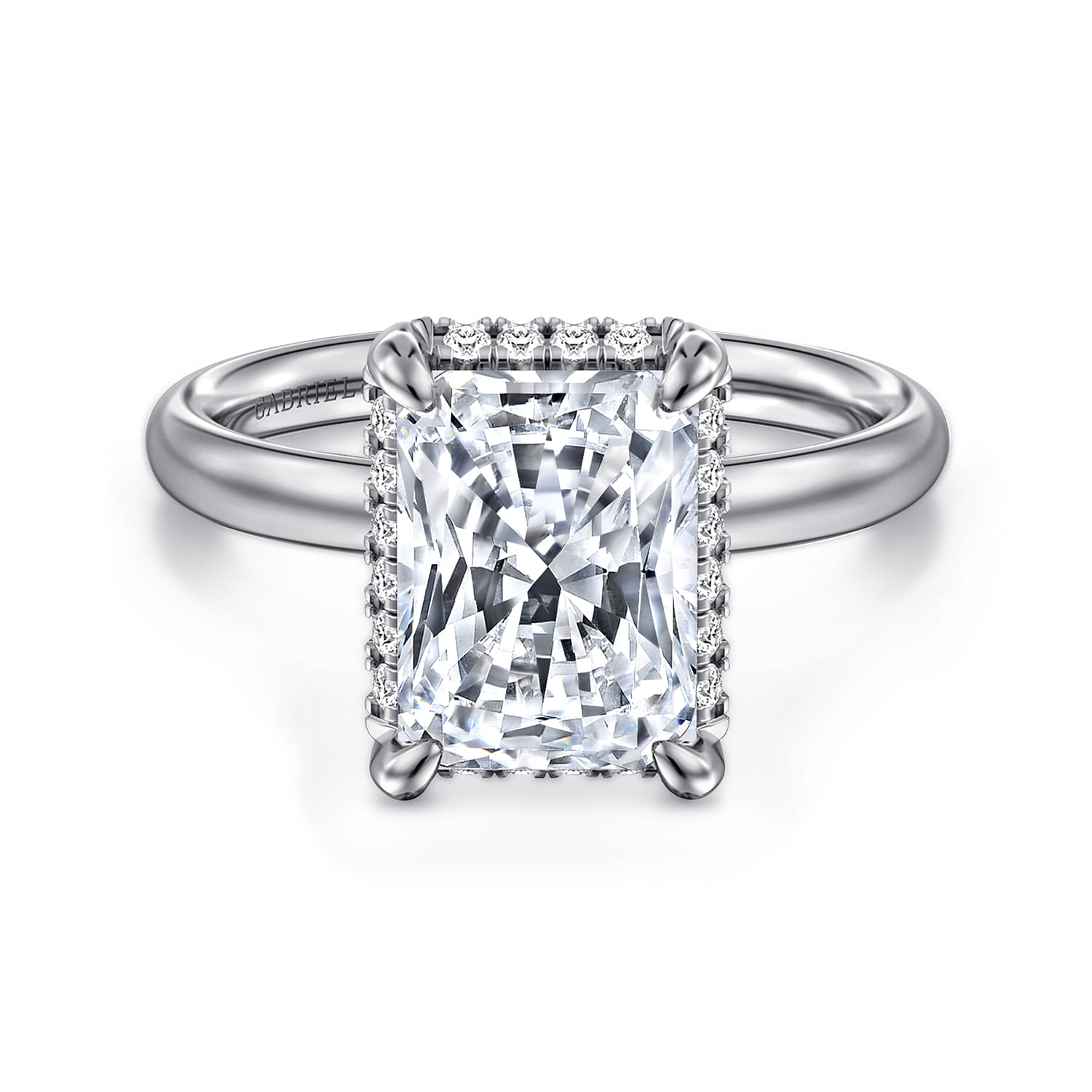 Symphony - 14K White Gold Radiant Cut Hidden Halo Diamond Engagement Ring - 0.12 ct - Shot 1