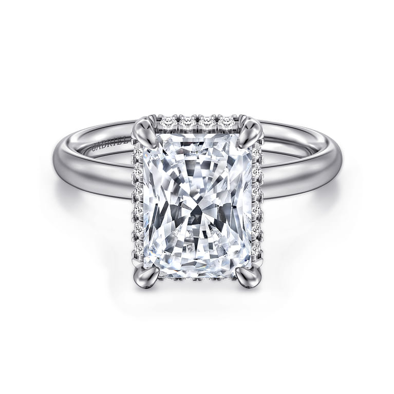 Symphony - 14K White Gold Radiant Cut Hidden Halo Diamond Engagement Ring - 0.12 ct - Shot 1