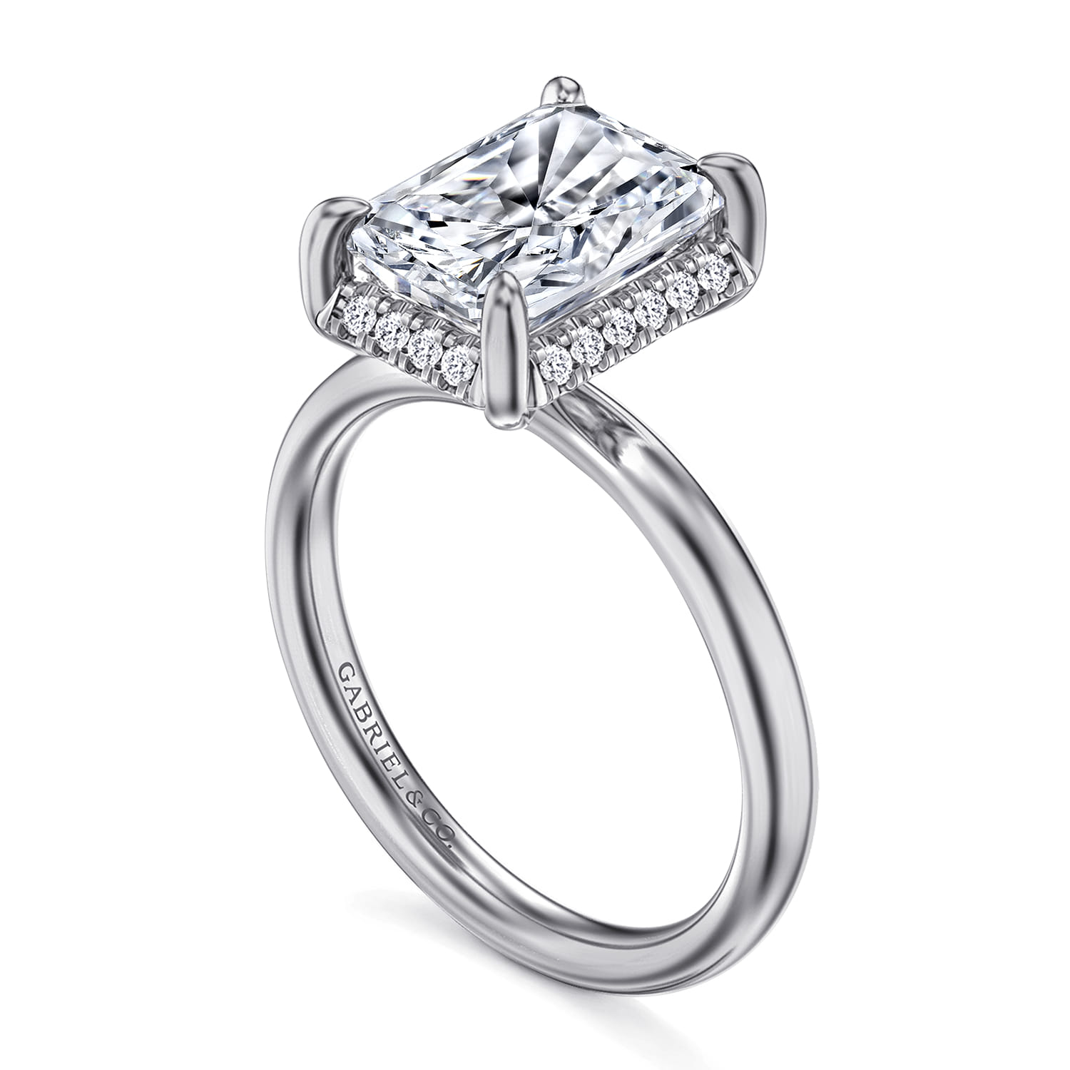 Symphony - 14K White Gold Radiant Cut Hidden Halo Diamond Engagement Ring - 0.12 ct - Shot 3