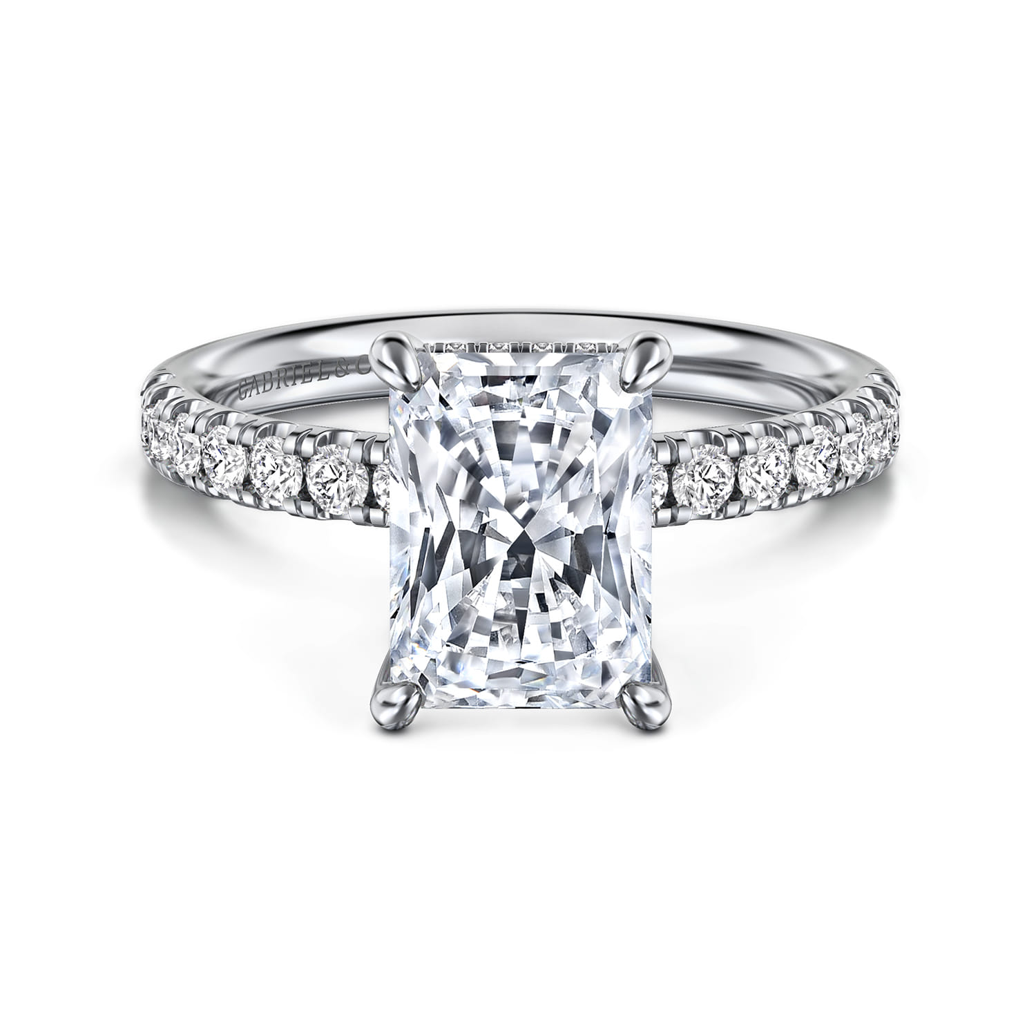 Adela - 14K White Gold Radiant Hidden Halo Diamond and Engagement Ring - 0.4 ct - Shot 1