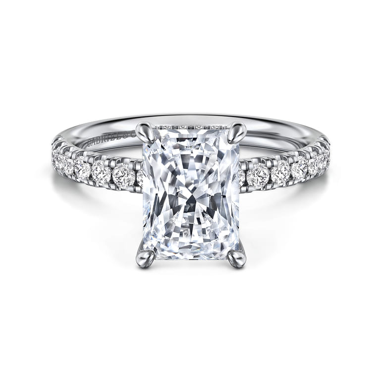 Adela - 14K White Gold Radiant Hidden Halo Diamond and Engagement Ring - 0.4 ct - Shot 1