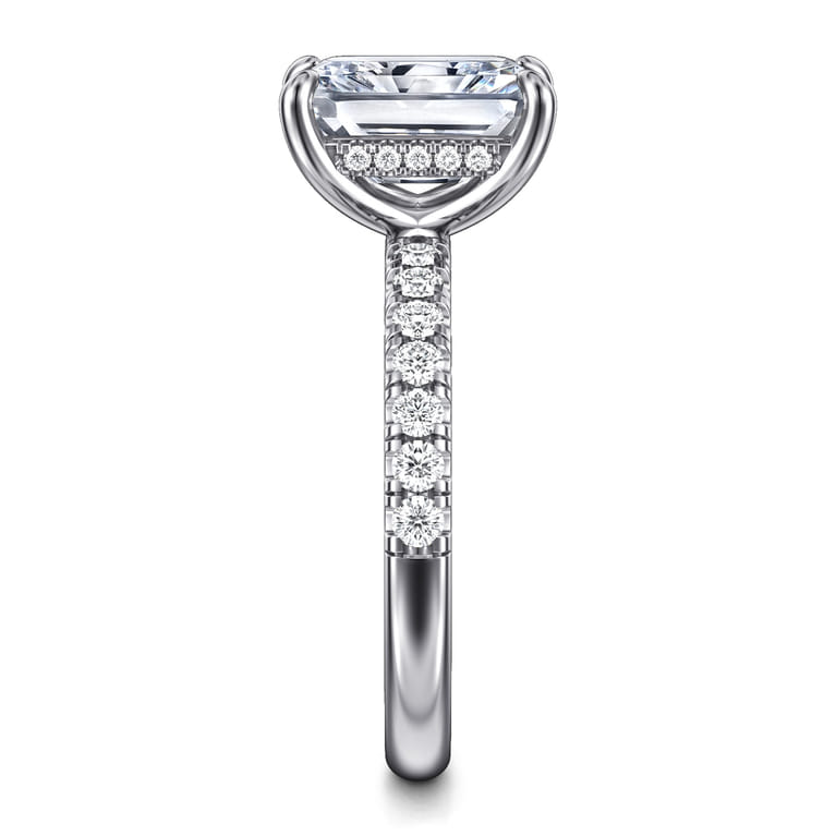 Adela - 14K White Gold Radiant Hidden Halo Diamond and Engagement Ring - 0.4 ct - Shot 4