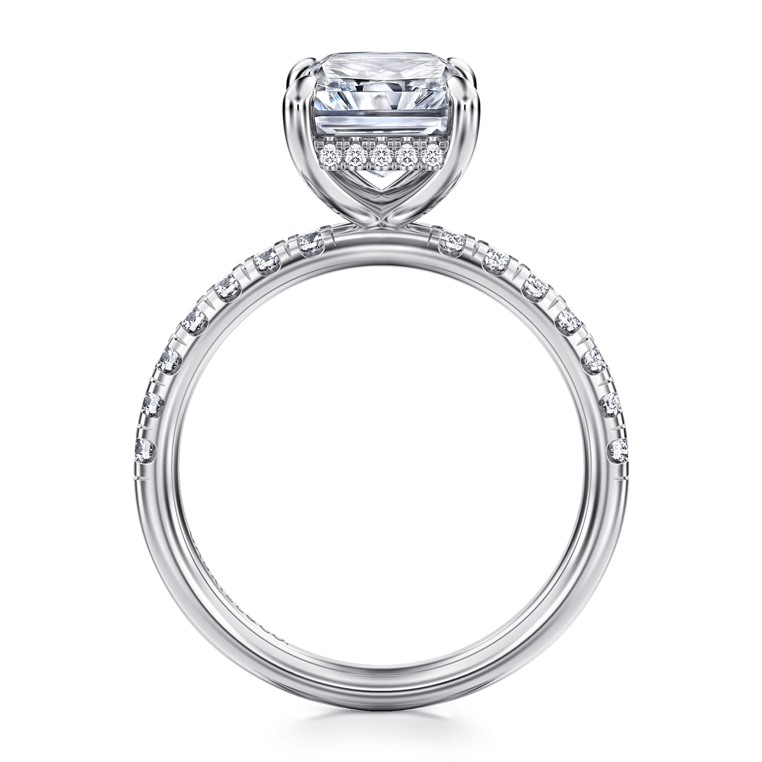 Adela - 14K White Gold Radiant Hidden Halo Diamond and Engagement Ring - 0.4 ct - Shot 2