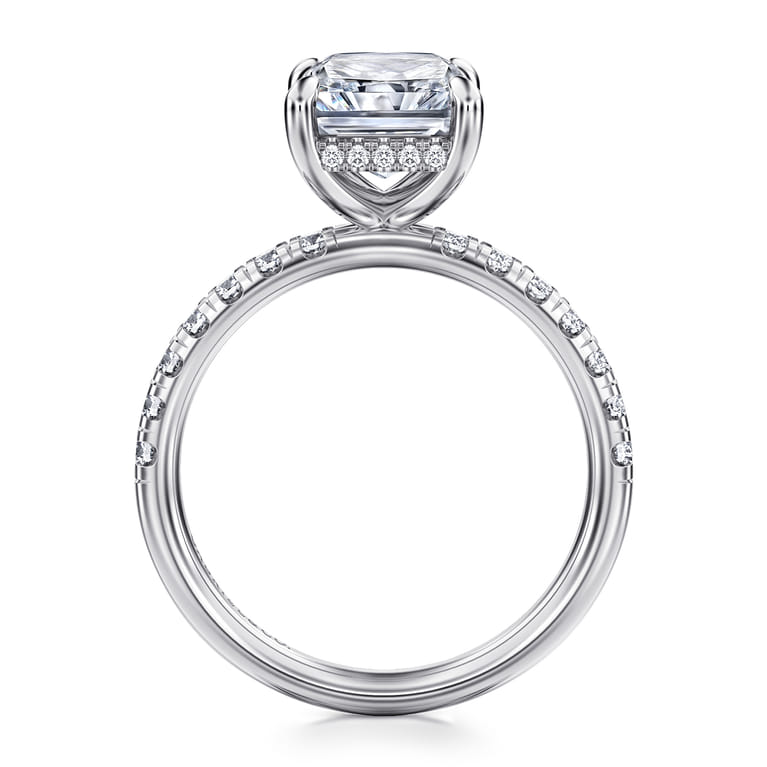 Adela - 14K White Gold Radiant Hidden Halo Diamond and Engagement Ring - 0.4 ct - Shot 2