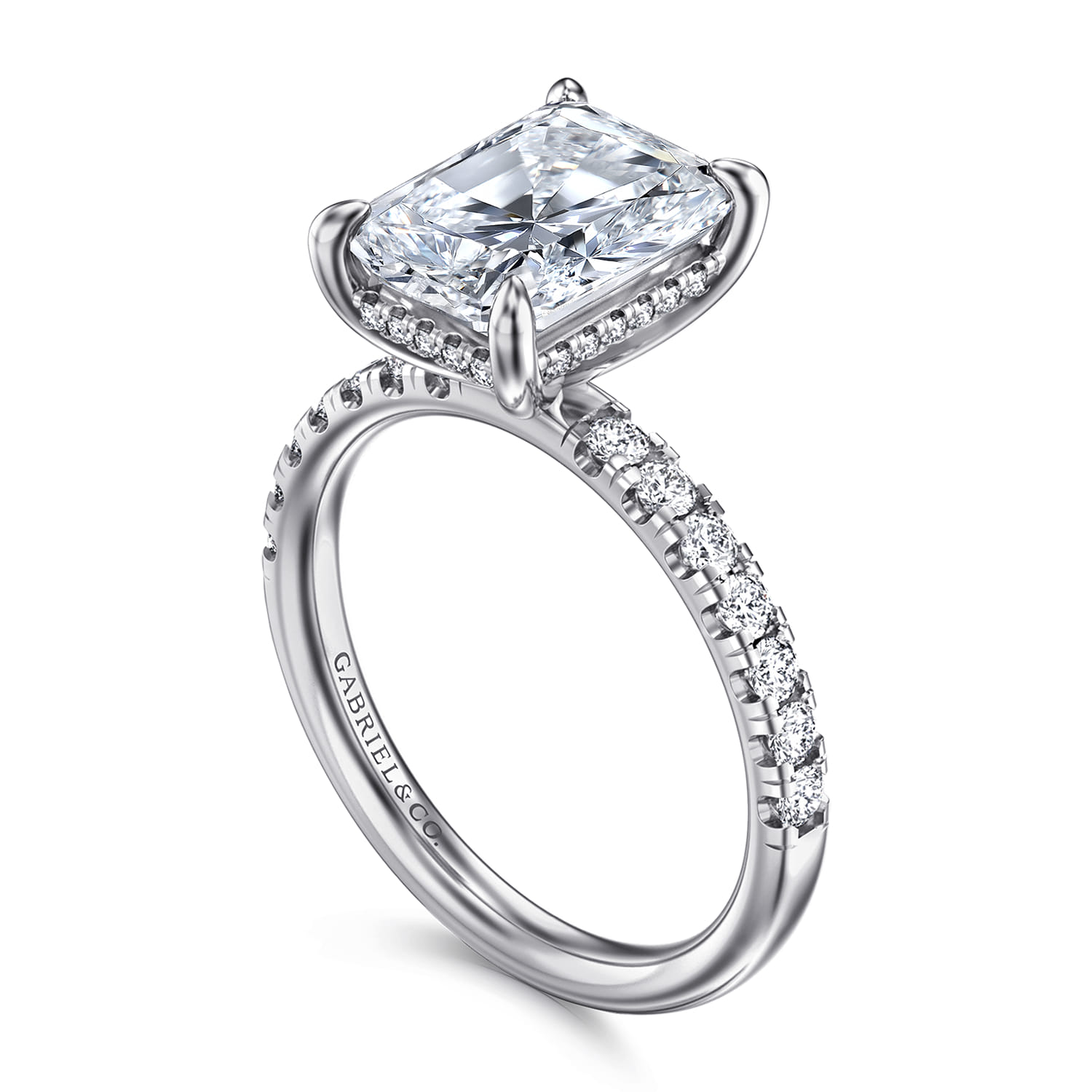 Adela - 14K White Gold Radiant Hidden Halo Diamond and Engagement Ring - 0.4 ct - Shot 3