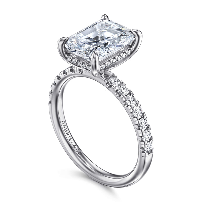 Adela - 14K White Gold Radiant Hidden Halo Diamond and Engagement Ring - 0.4 ct - Shot 3