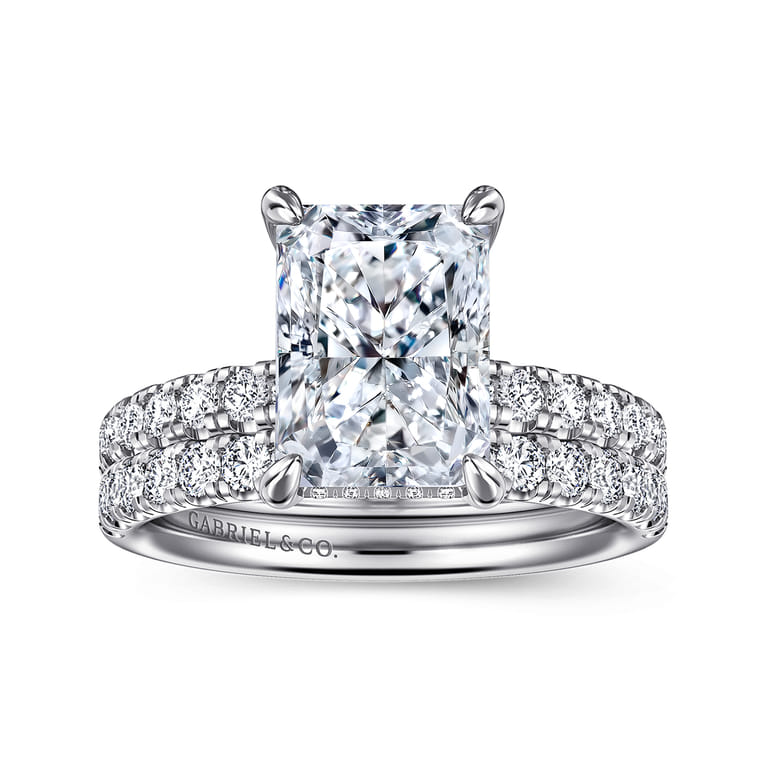Adela - 14K White Gold Radiant Hidden Halo Diamond and Engagement Ring - 0.4 ct - Shot 4