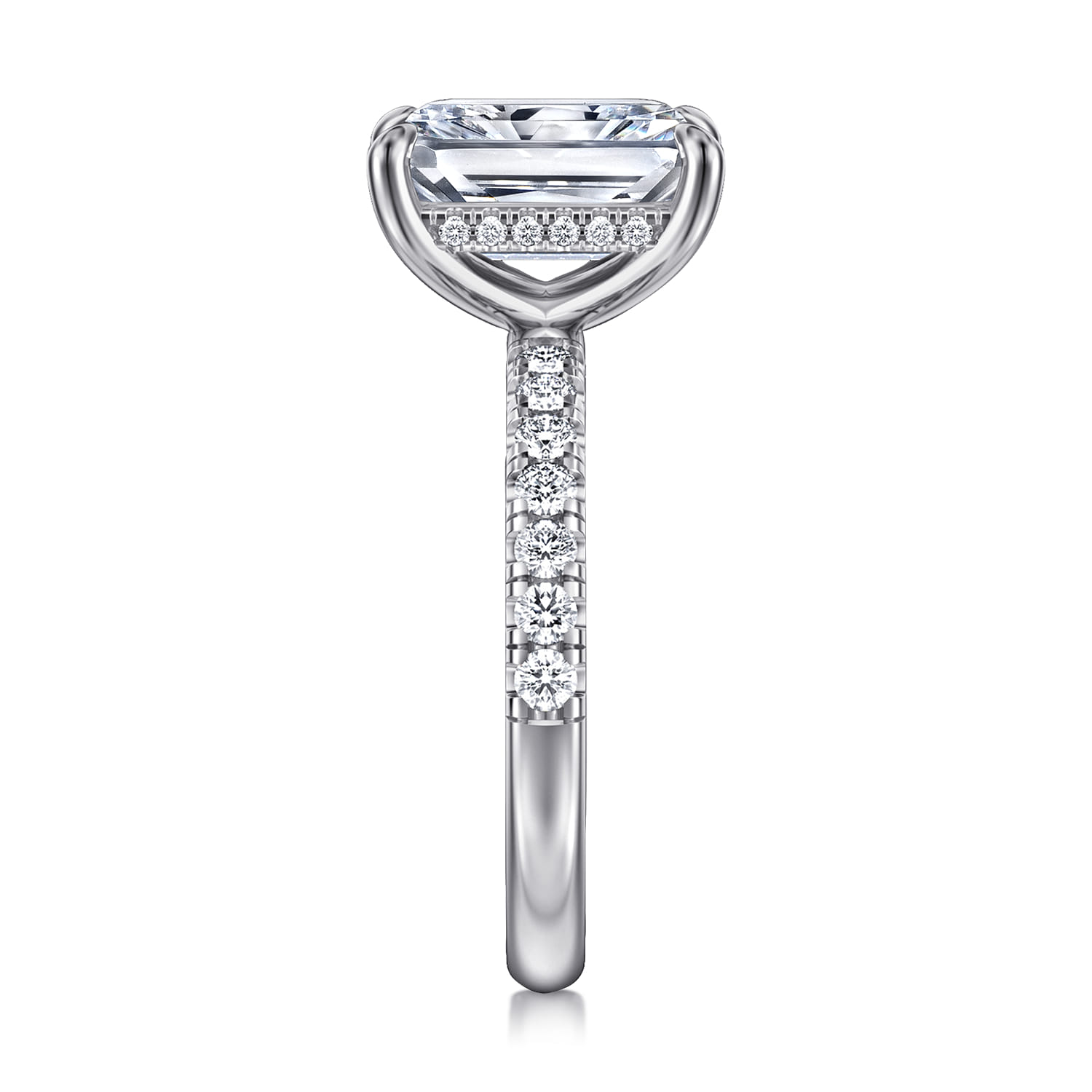 Adela - 14K White Gold Radiant Hidden Halo Diamond and Engagement Ring - 0.4 ct - Shot 5