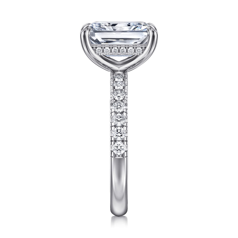 Adela - 14K White Gold Radiant Hidden Halo Diamond and Engagement Ring - 0.4 ct - Shot 5