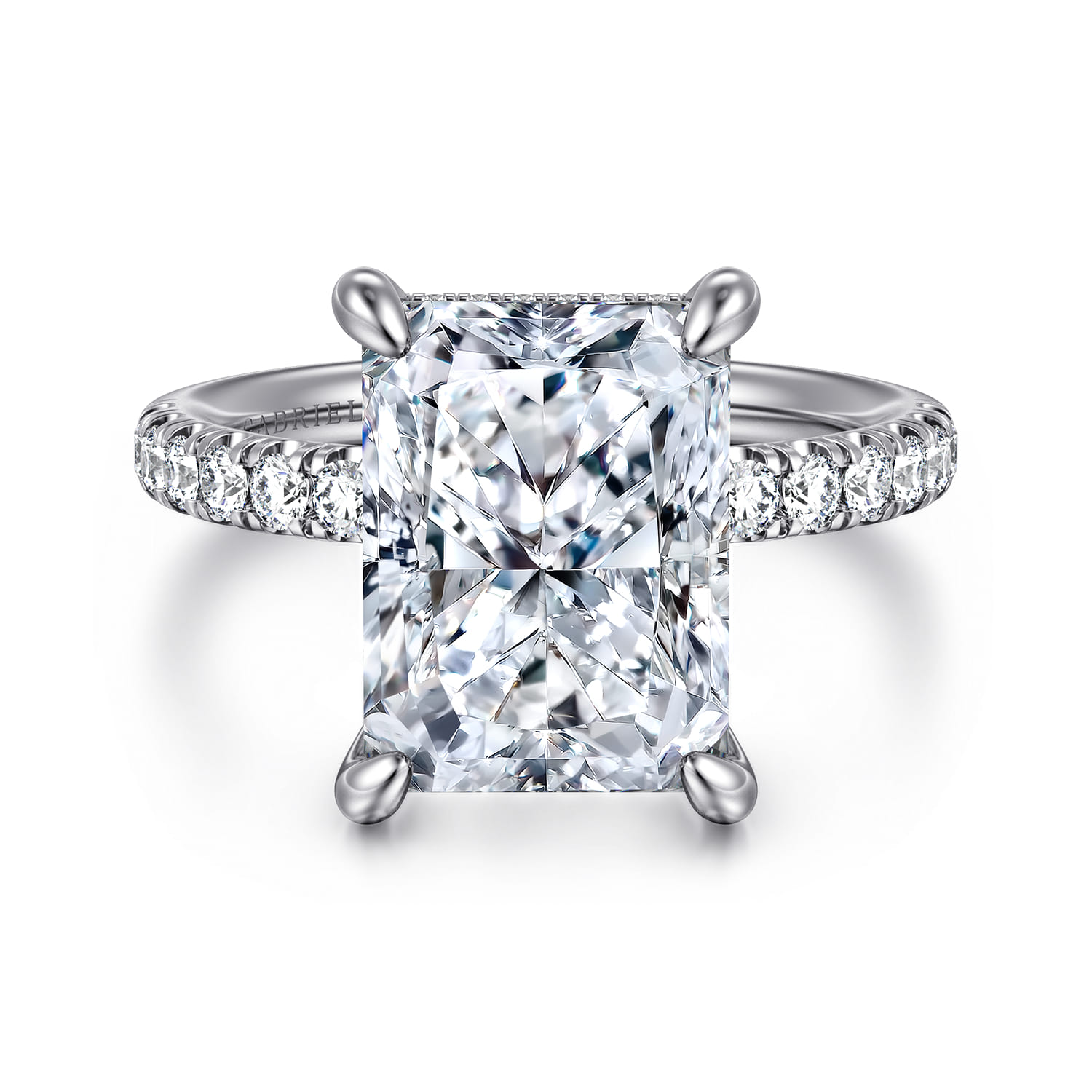 Adela - 14K White Gold Radiant Cut Hidden Halo Diamond Engagement Ring - 0.45 ct - Shot 1