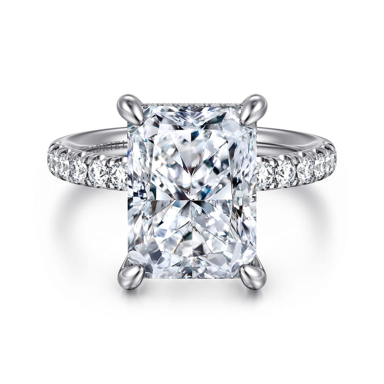 Adela - 14K White Gold Radiant Cut Hidden Halo Diamond Engagement Ring - 0.45 ct - Shot 1