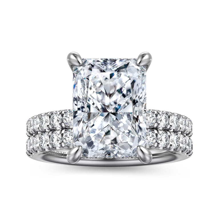Adela - 14K White Gold Radiant Cut Hidden Halo Diamond Engagement Ring - 0.45 ct - Shot 4