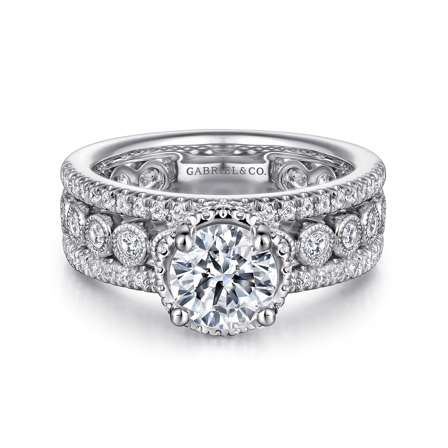 Ethel - 14K White Gold Round Diamond Engagement Ring - 0.73 ct - Shot 1