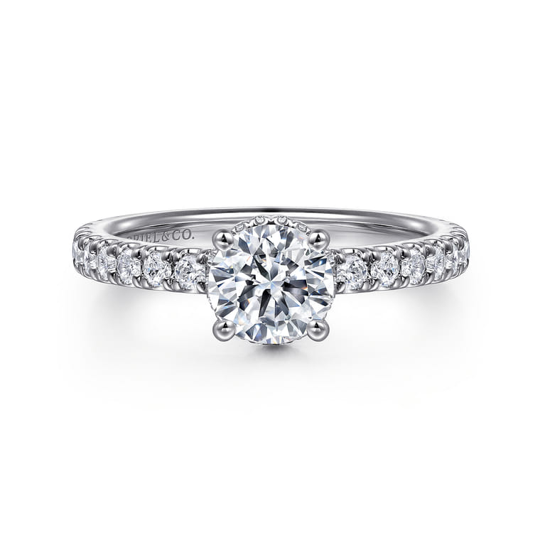 Alina - 14K White Gold Hidden Halo Round Diamond Engagement Ring - 0.51 ct - Shot 1