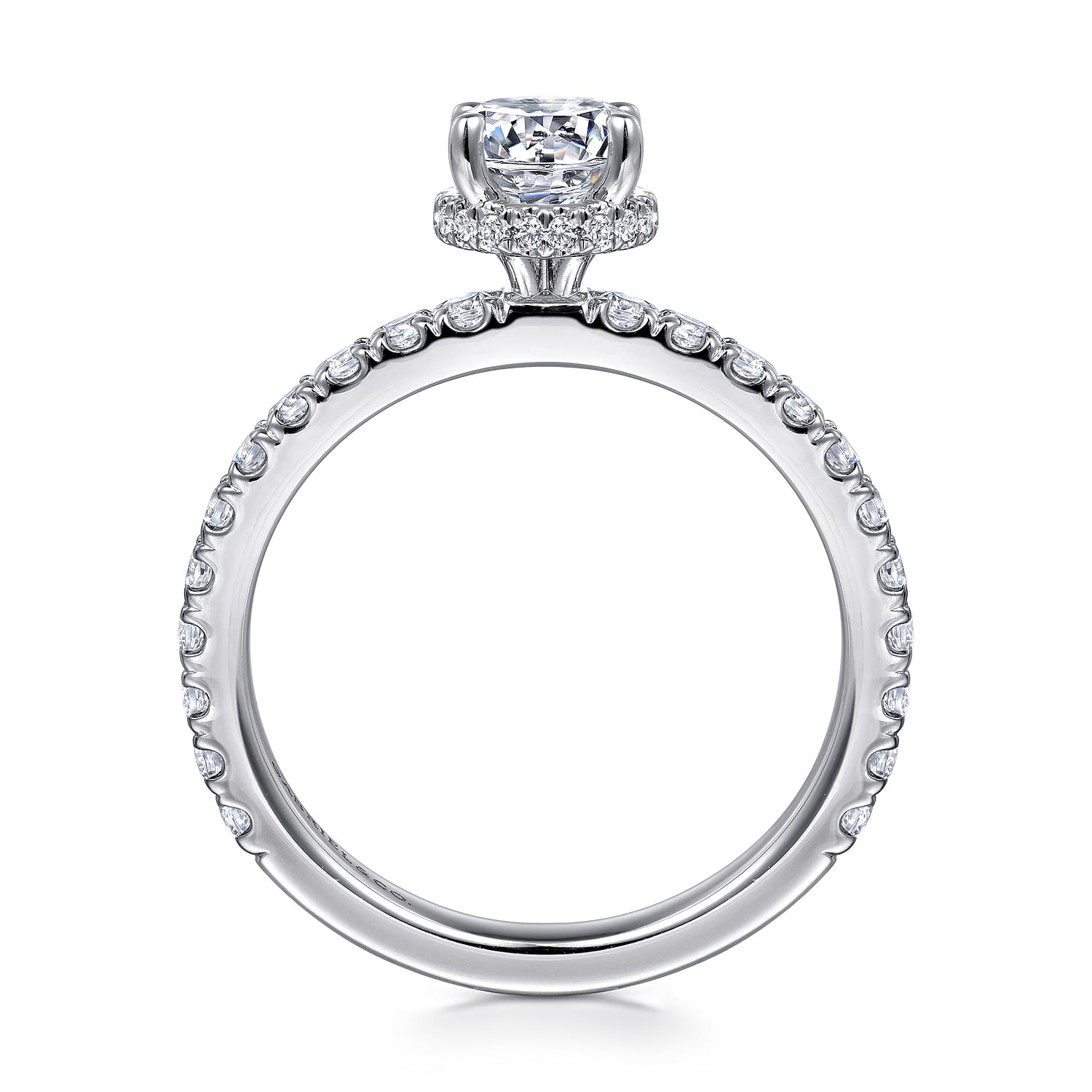 Alina - 14K White Gold Hidden Halo Round Diamond Engagement Ring - 0.51 ct - Shot 2