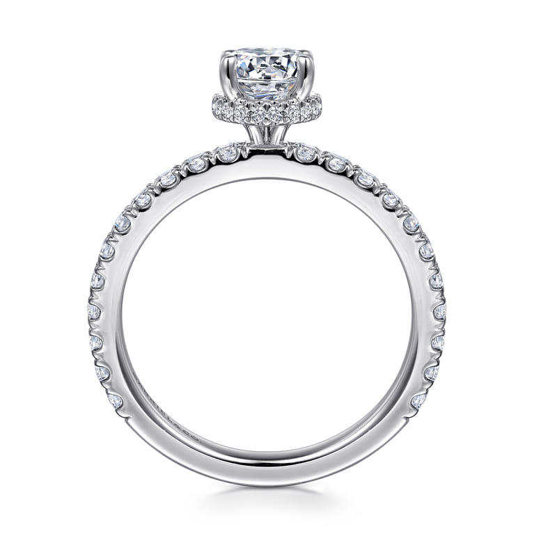 Alina - 14K White Gold Hidden Halo Round Diamond Engagement Ring - 0.51 ct - Shot 2