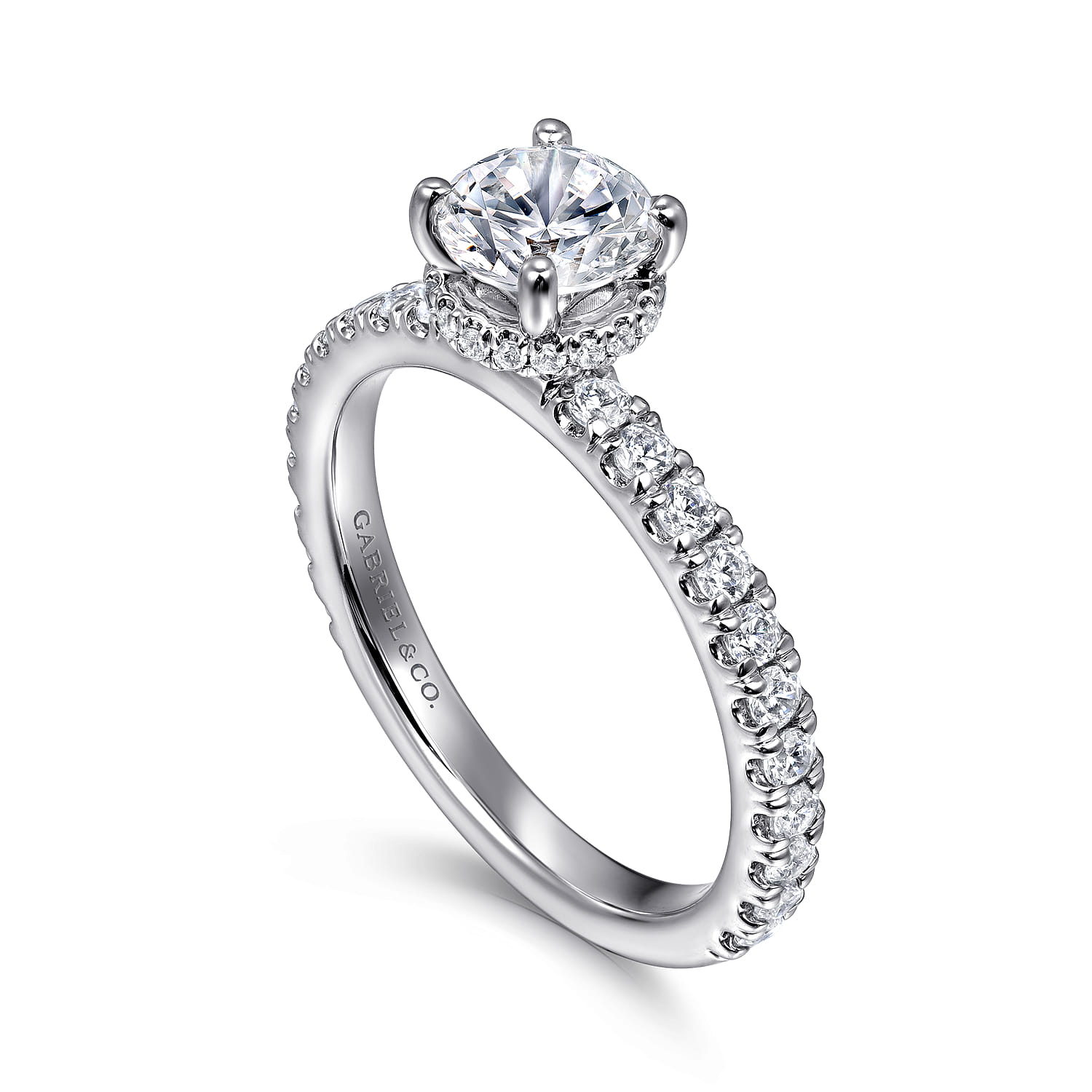 Alina - 14K White Gold Hidden Halo Round Diamond Engagement Ring - 0.51 ct - Shot 3