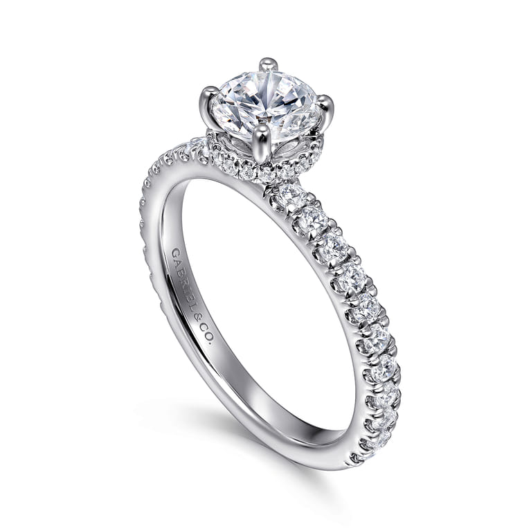 Alina - 14K White Gold Hidden Halo Round Diamond Engagement Ring - 0.51 ct - Shot 3