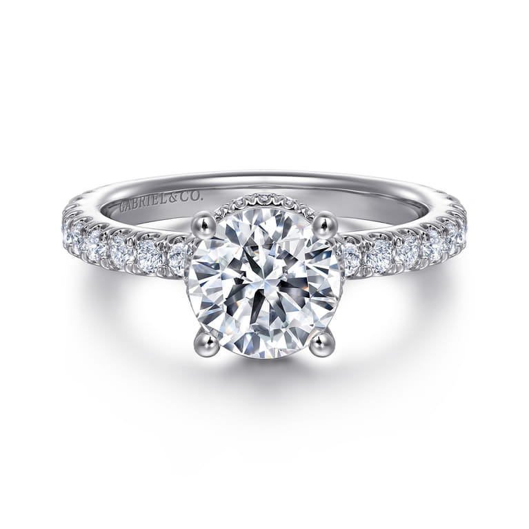 Alina - 14K White Gold Hidden Halo Round Diamond Engagement Ring - 0.58 ct - Shot 1