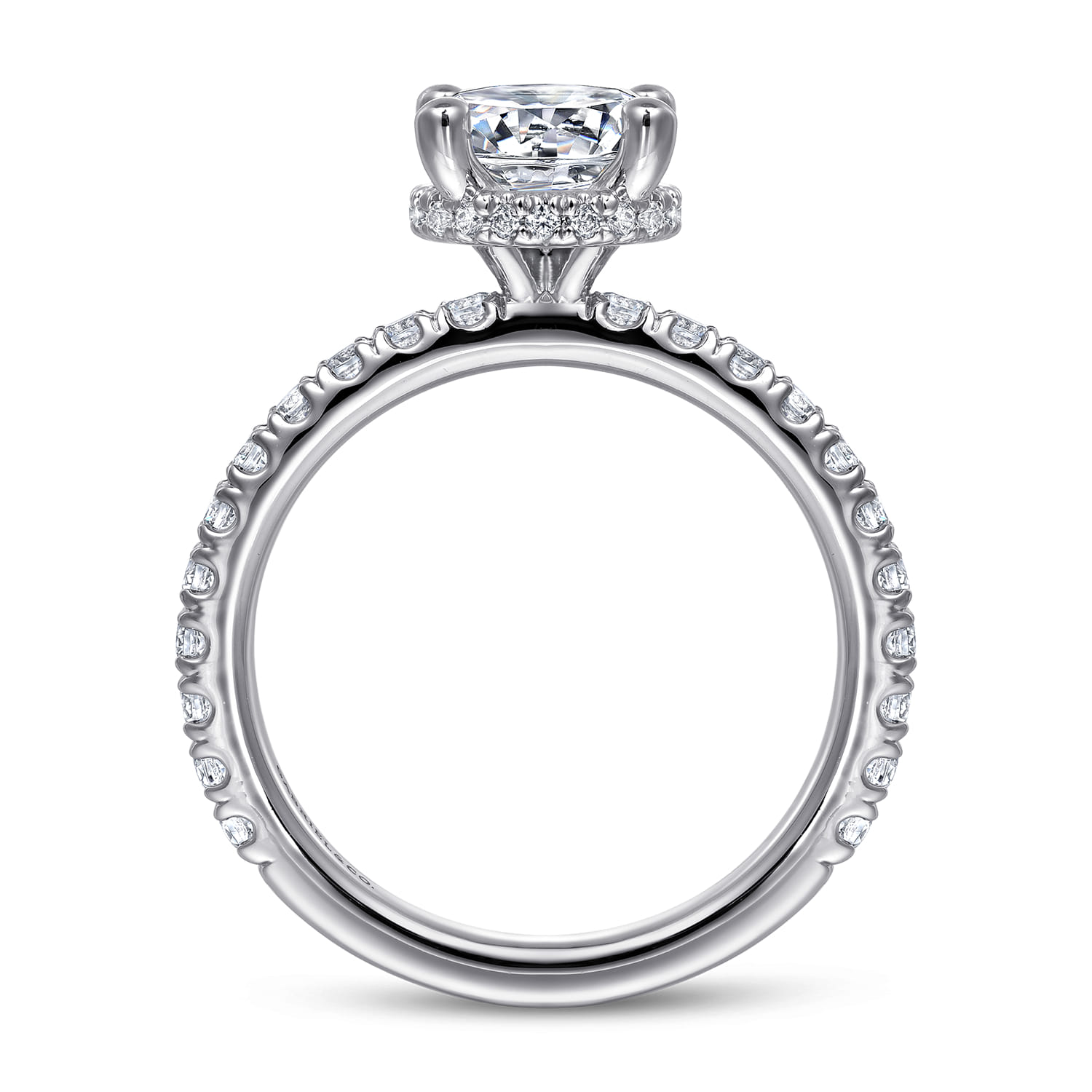 Alina - 14K White Gold Hidden Halo Round Diamond Engagement Ring - 0.58 ct - Shot 2