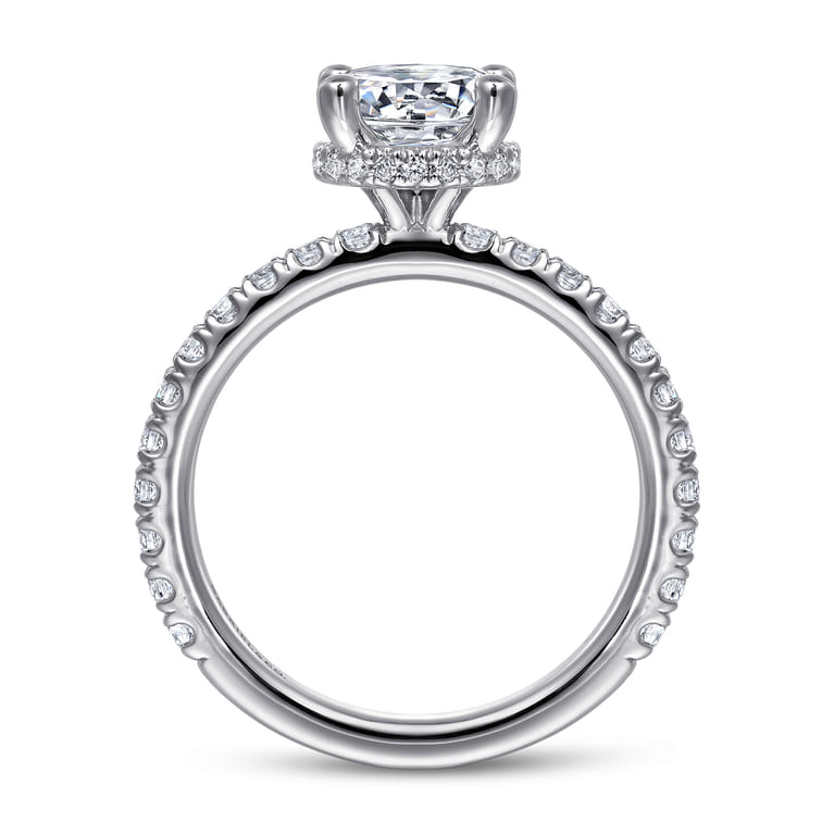 Alina - 14K White Gold Hidden Halo Round Diamond Engagement Ring - 0.58 ct - Shot 2