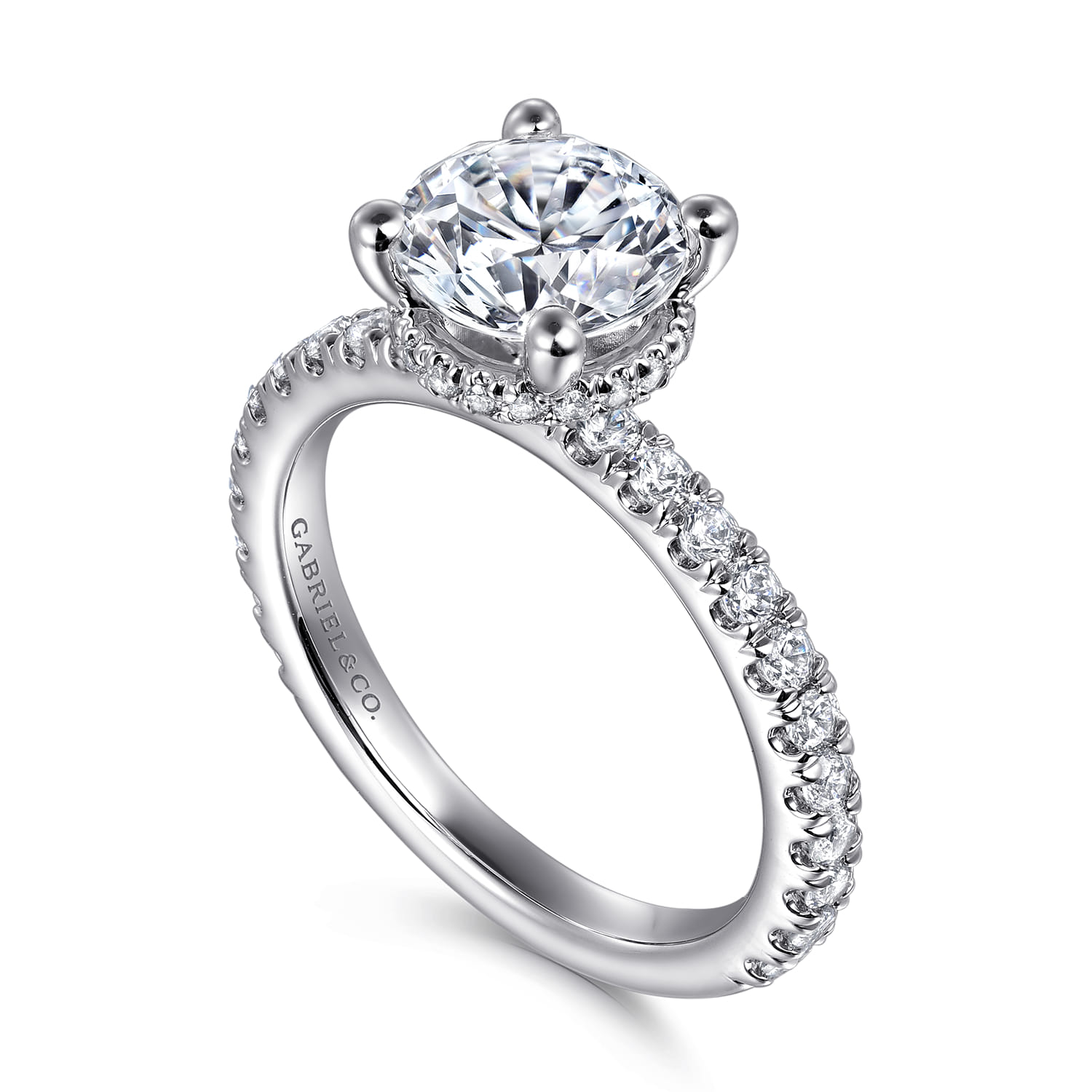 Alina - 14K White Gold Hidden Halo Round Diamond Engagement Ring - 0.58 ct - Shot 3