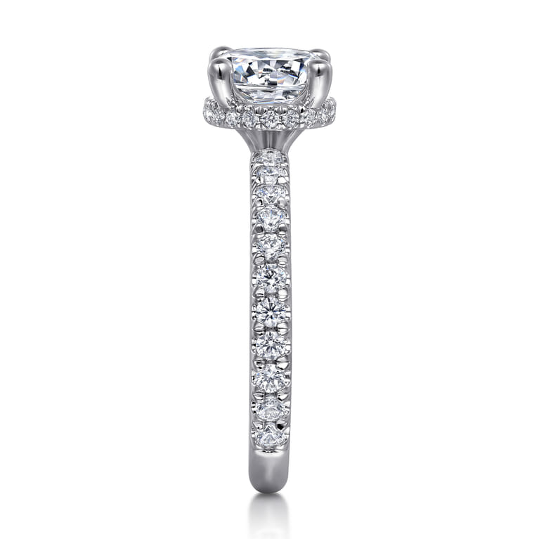 Alina - 14K White Gold Hidden Halo Round Diamond Engagement Ring - 0.58 ct - Shot 4