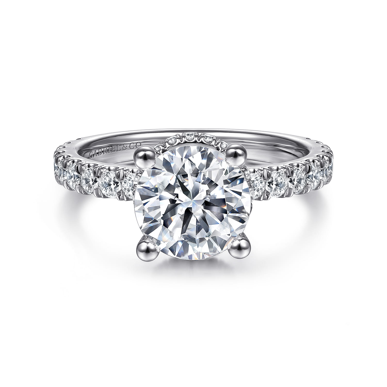 Alina - 14K White Gold Hidden Halo Round Diamond Engagement Ring - 0.68 ct - Shot 1