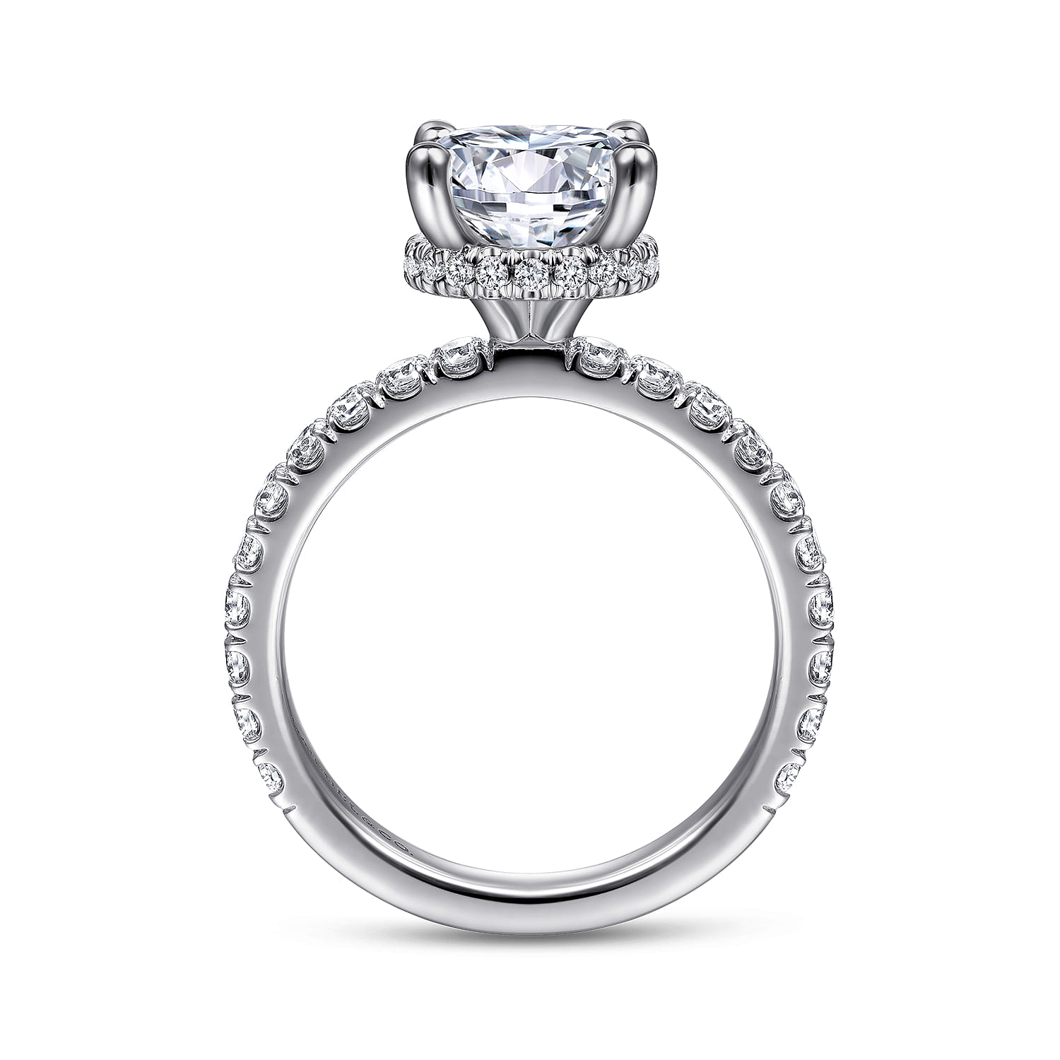 Alina - 14K White Gold Hidden Halo Round Diamond Engagement Ring - 0.68 ct - Shot 2