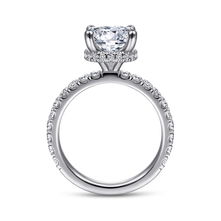 Alina - 14K White Gold Hidden Halo Round Diamond Engagement Ring - 0.68 ct - Shot 2