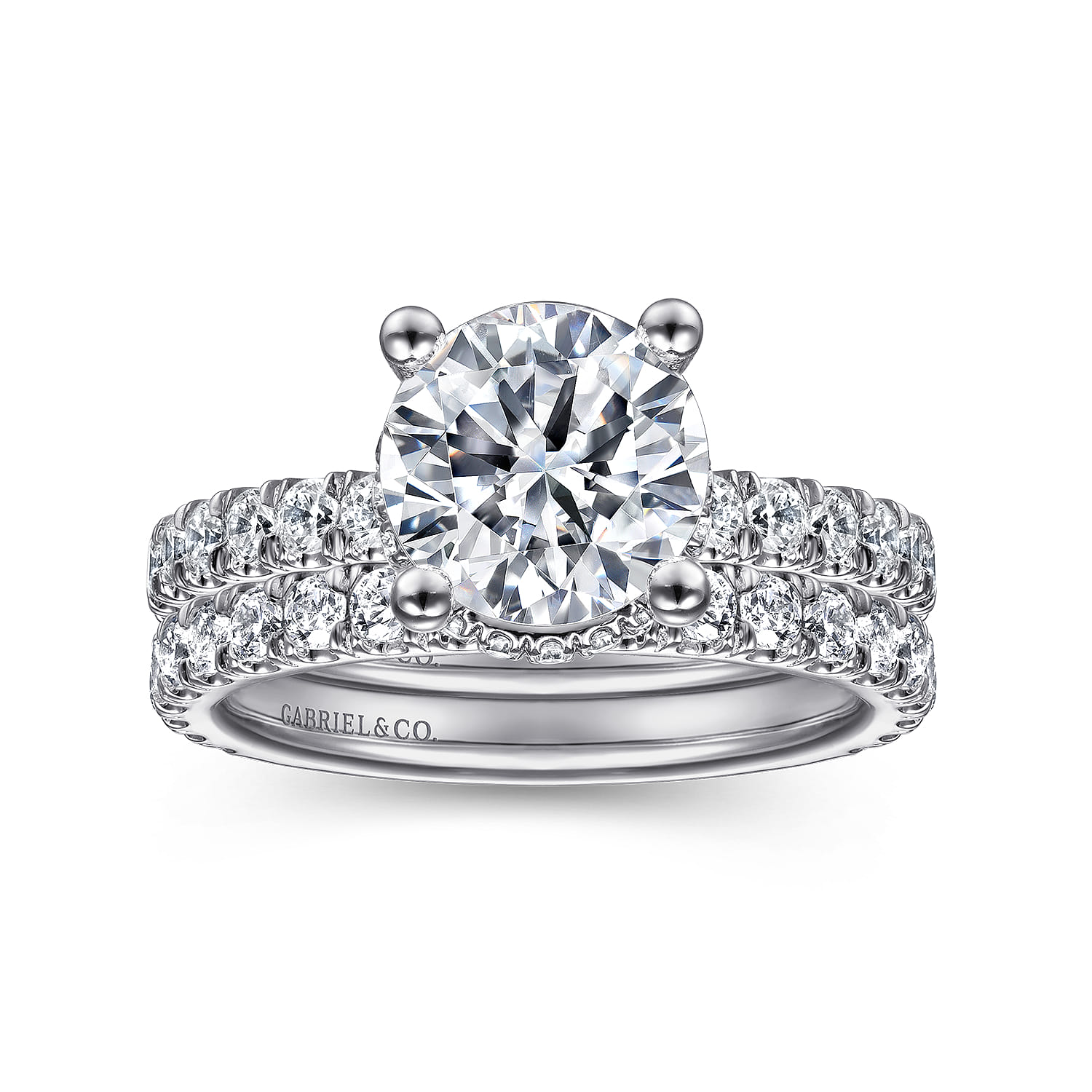 Alina - 14K White Gold Hidden Halo Round Diamond Engagement Ring - 0.68 ct - Shot 4