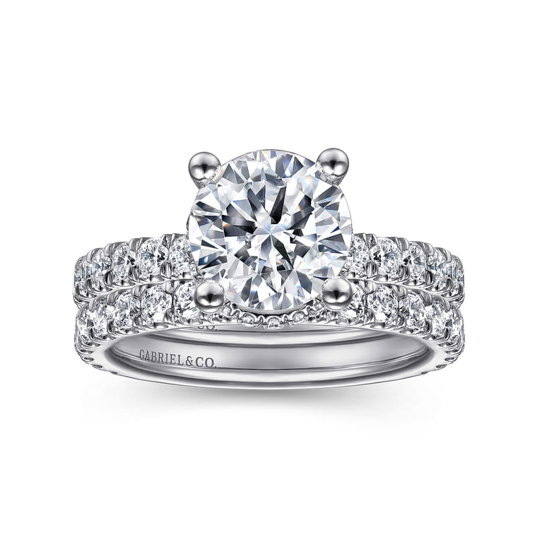 Alina - 14K White Gold Hidden Halo Round Diamond Engagement Ring - 0.68 ct - Shot 4