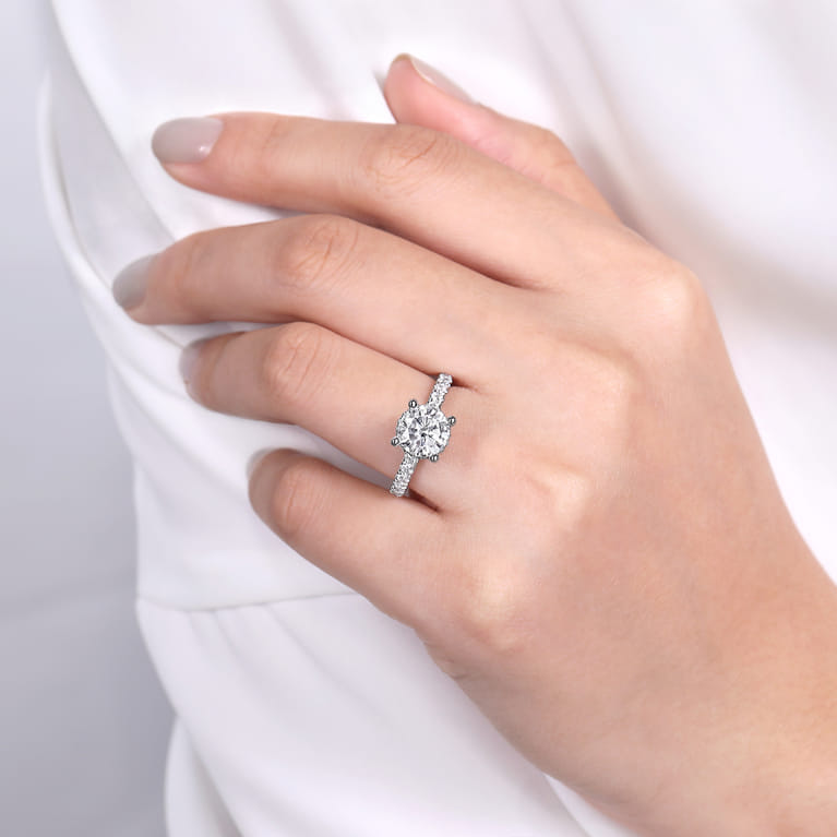 Alina - 14K White Gold Hidden Halo Round Diamond Engagement Ring - 0.68 ct - Shot 6