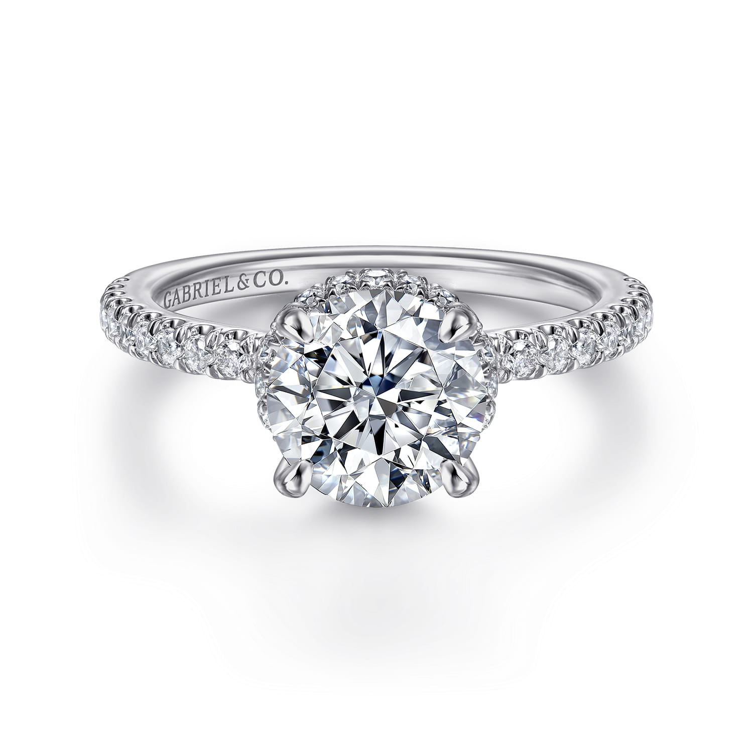 Rocco - 14K White Gold Hidden Halo Round Diamond Engagement Ring - 0.4 ct - Shot 1