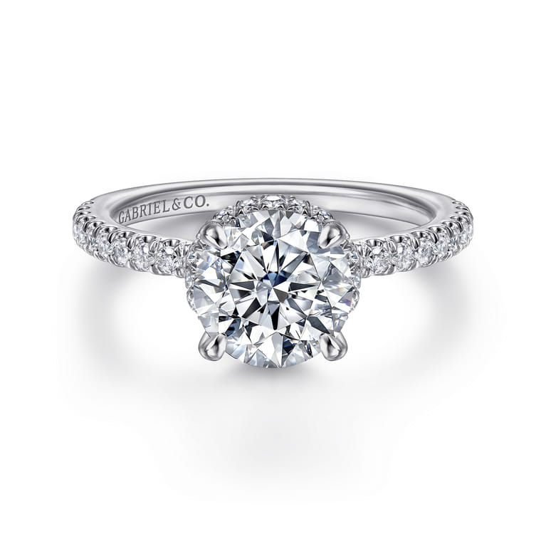 Rocco - 14K White Gold Hidden Halo Round Diamond Engagement Ring - 0.4 ct - Shot 1