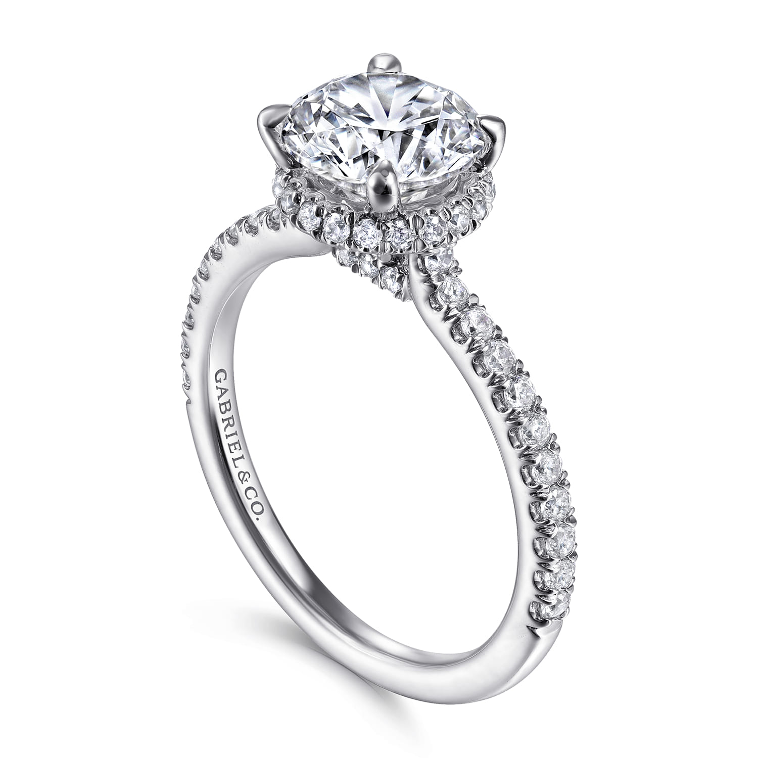 Rocco - 14K White Gold Hidden Halo Round Diamond Engagement Ring - 0.4 ct - Shot 3