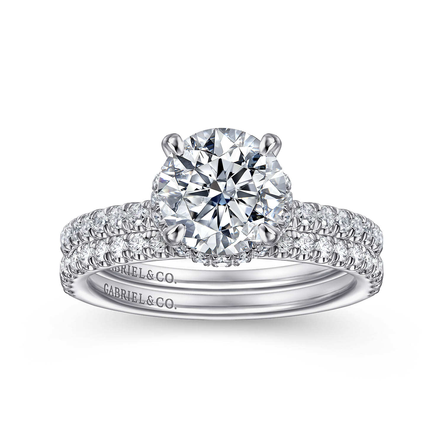 Rocco - 14K White Gold Hidden Halo Round Diamond Engagement Ring - 0.4 ct - Shot 4