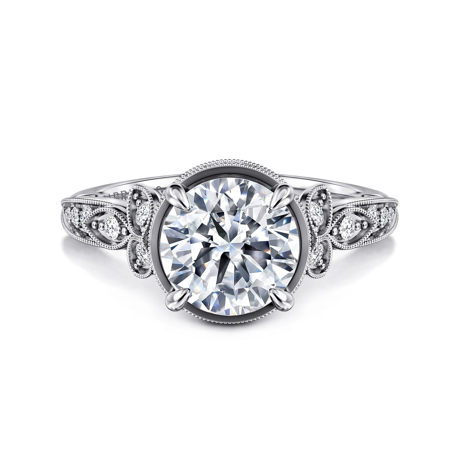 Yvonne - 14K White Gold Floral Round Diamond Engagement Ring - 0.32 ct - Shot 1