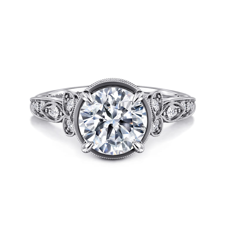 Yvonne - 14K White Gold Floral Round Diamond Engagement Ring - 0.32 ct - Shot 1