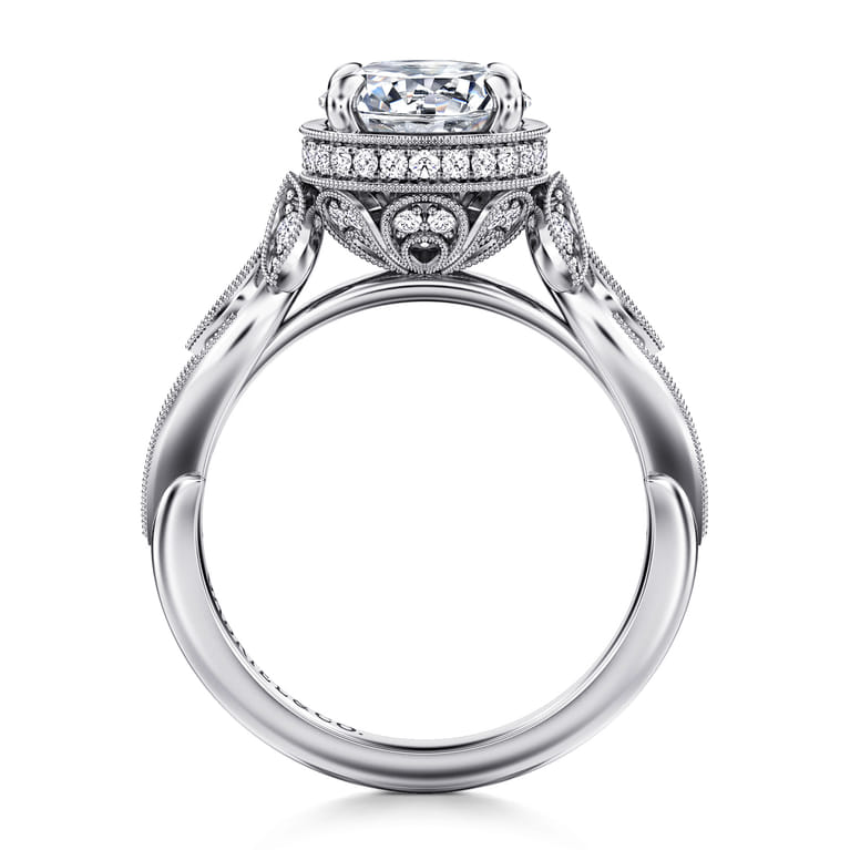 Yvonne - 14K White Gold Floral Round Diamond Engagement Ring - 0.32 ct - Shot 2