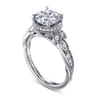Yvonne - 14K White Gold Floral Round Diamond Engagement Ring - 0.32 ct