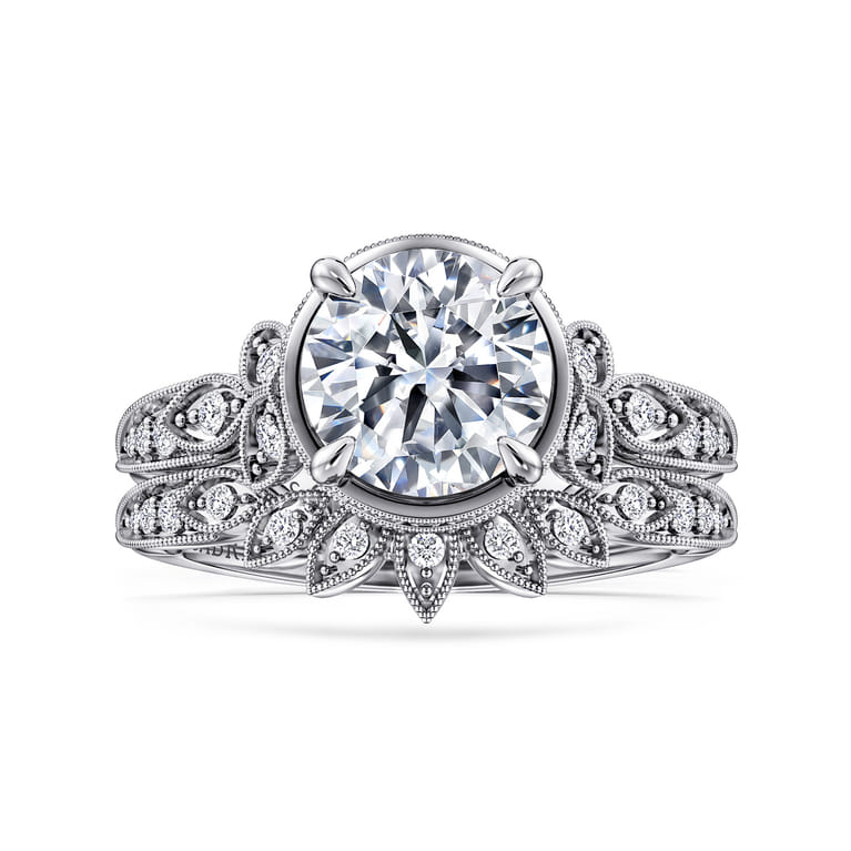 Yvonne - 14K White Gold Floral Round Diamond Engagement Ring - 0.32 ct - Shot 4
